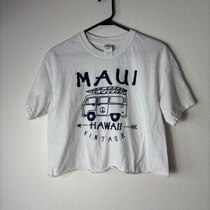 White Maui Hawaii Short Sleeve Cropped T-Shirt size Medium